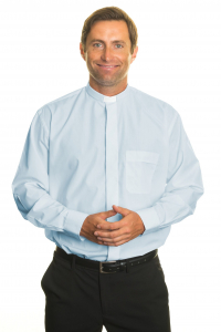Men’s 1in tunnel collar long sleeve clerical shirt – Sky blue