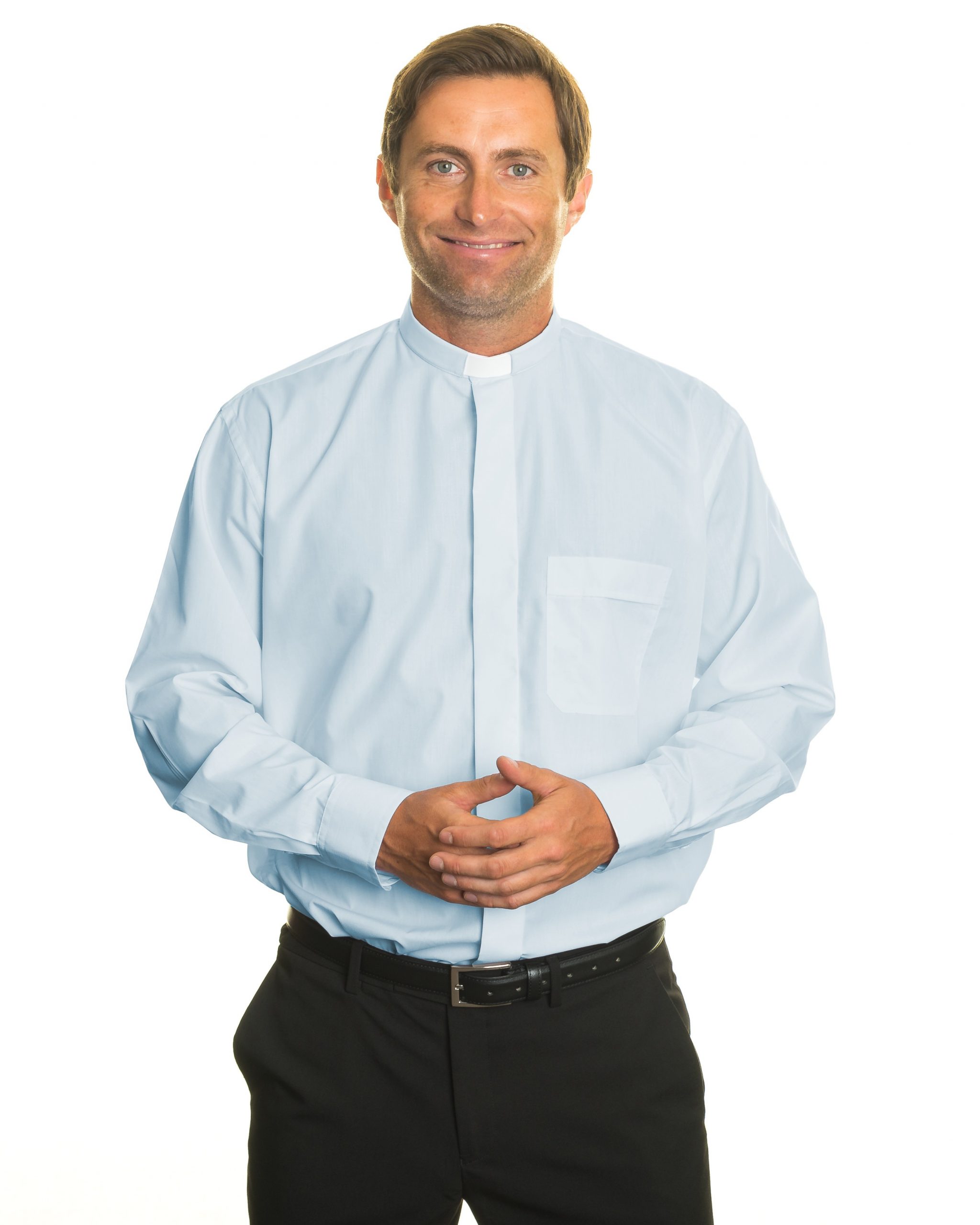 Men's 1in tunnel collar long sleeve clerical shirt - Sky blue